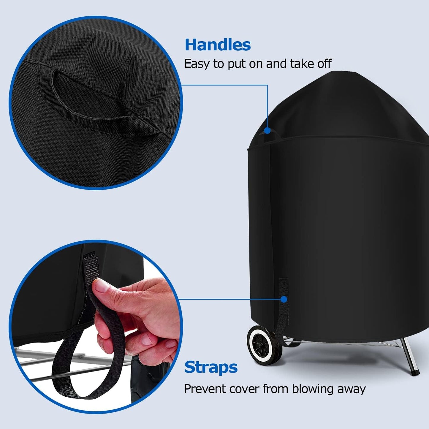 SunPatio Heavy Duty Waterproof Grill Cover Compatible for Weber, Big Green Egg, Char-Broil 22 Inch Charcoal Kettle Grills, Outdoor FadeStop BBQ Cover, Compared to Weber 7150, 27.5" Dia x 38" H