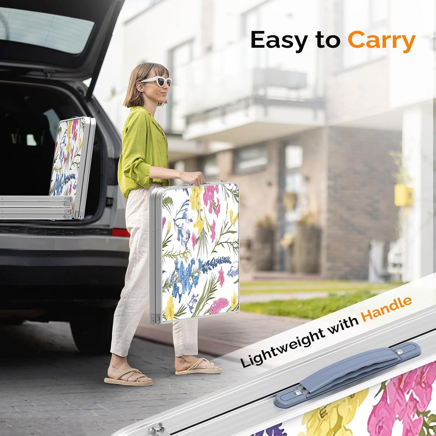 VINGLI 4FT White Folding Table with Carrying Handle Height Adjustable Lightweight Fold Up Portable for Indoor Outdoor Picnic,Camping,Hiking,Fishing,BBQ …