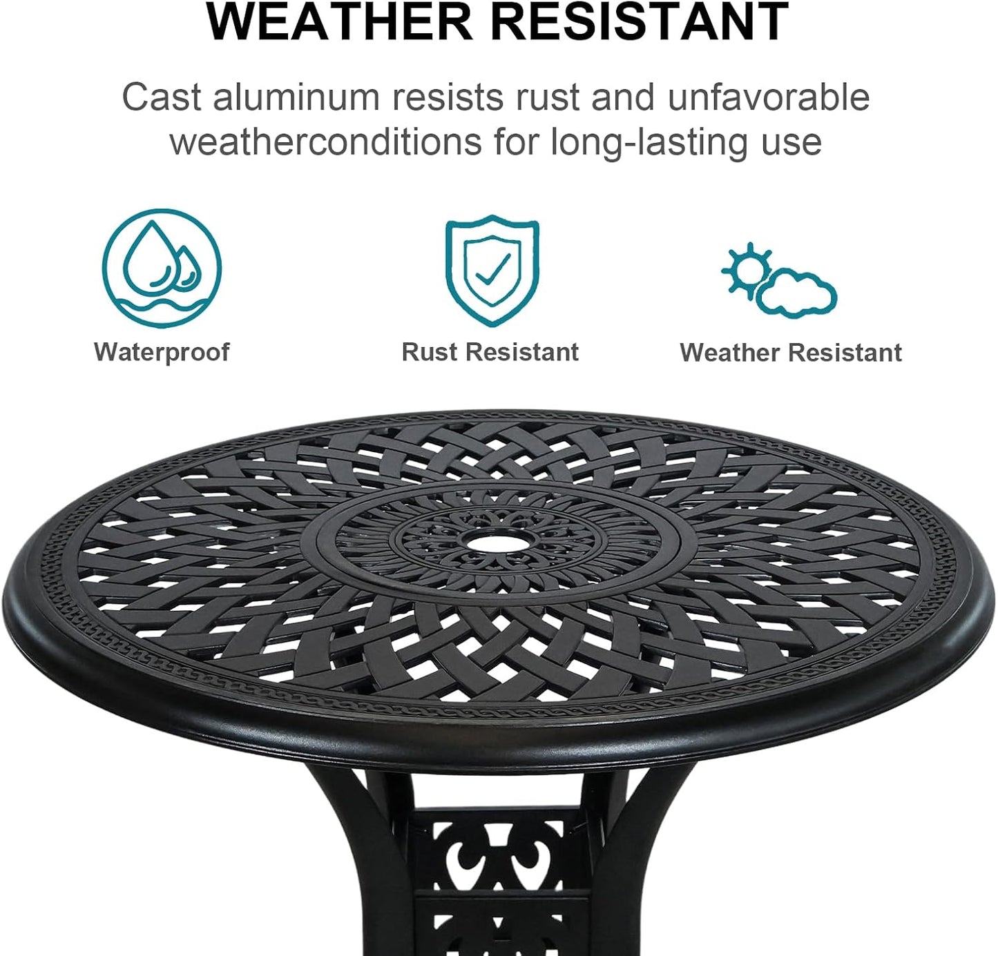 5 Piece Patio Dining Set, All Weather Cast Aluminum Outdoor Dining Table and Chairs Set of 4, Patio Furniture Conversation Set with 4 Chairs and 30.31" Round Table, 2.36" Umbrella Hole