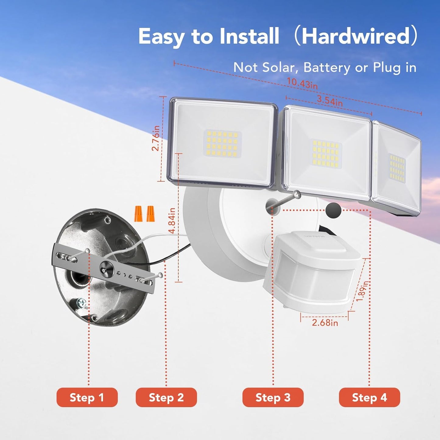 OREiN 4500LM/30W Flood Lights Outdoor, 180°/40FT Motion Sensor Outdoor Lights 3 Modes Dusk to Dawn IP65 Waterproof LED Security Light for 4500SQ.FT Area for Yard Garden, White (Hardwired)