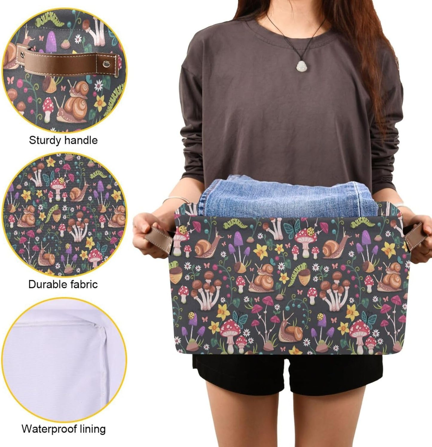 Mushroom Snail Rectangular Storage Basket Organizer Bin Shelf Baskets For Clothes Gifts For Home Office Dorm