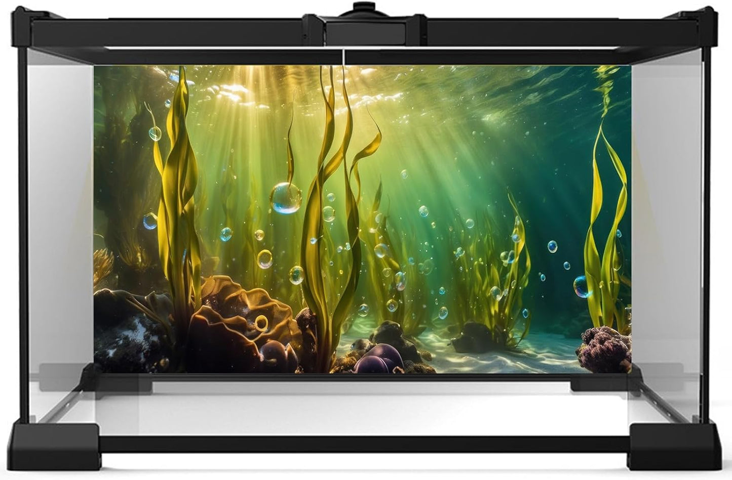 Aquarium Background Underwater Beautiful Coral Reef with Seaweed Bubbles Terrarium Backdrop Aquatic Plants Sunlight Rays Fish Tank Background Tank Aquarium Wallpaper Poster Decor Vinyl 48x24in