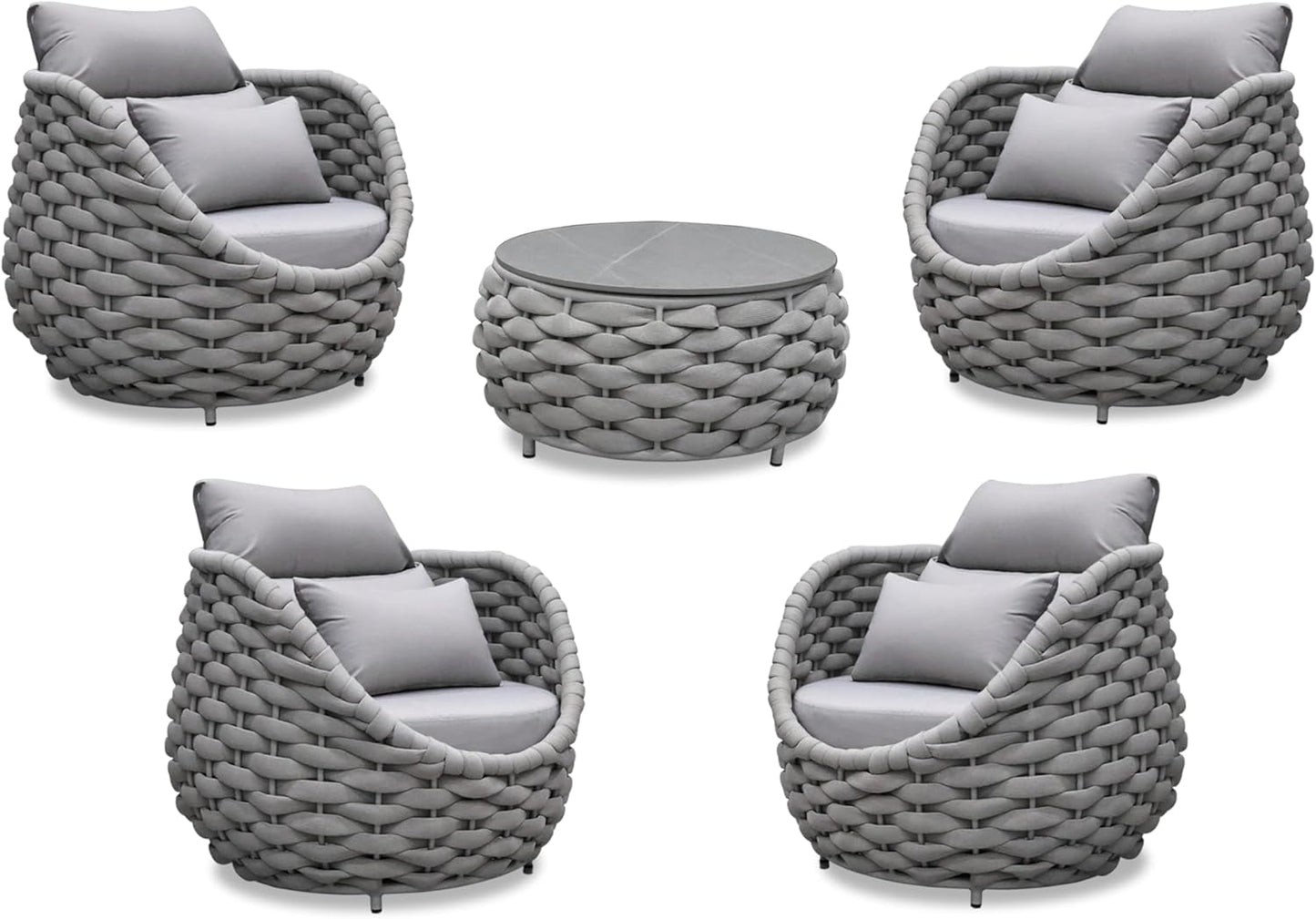 Front Porch Furniture Set: 5 Pieces Aluminum Patio Conversation Set All Weather - Cushioned Outdoor Sofa Set Assembled - Modern Metal Couch Seating for 400lbs Deck Garden Poolside Hotel - Gray