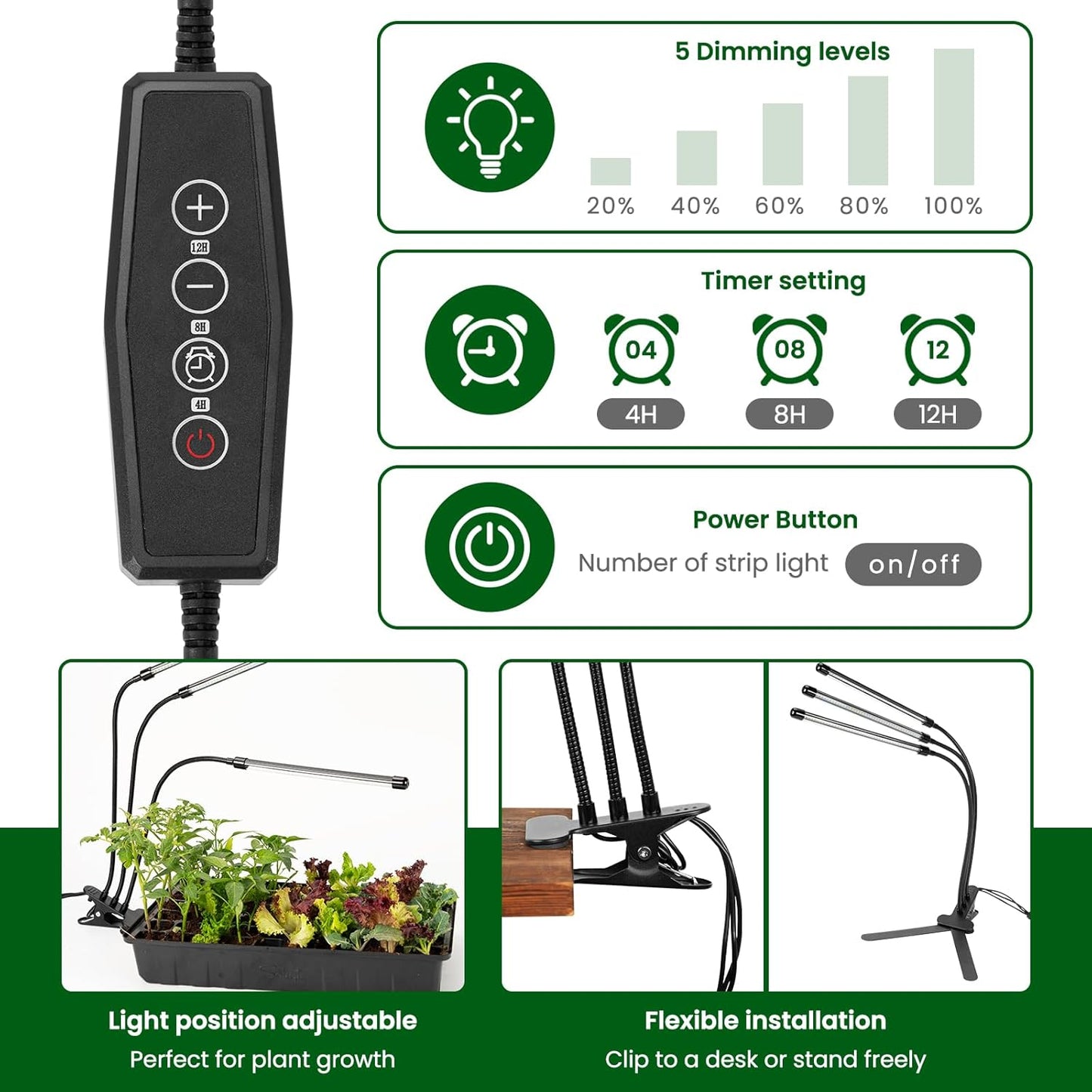 SOLIGT 60 Cell Seed Starter Kit with Grow Light and Heat Mat, Seed Starter Tray with Higher 4.3” Humidity Dome, Flexible Light Positioning for Seed Starting & Seedling Growth