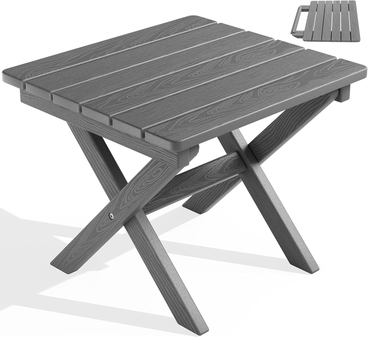 SERWALL Small Folding Side Table, HDPE Outdoor End Table for Patio, Porch, Deck, Pool, Gray