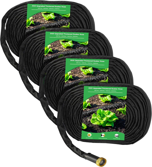 Mixc 2025-Thickened Flat Soaker Hose 200Ft with Copper Joint,Aluminum Seal,1mm Thickened Hose,360°Swival Handle and Inlet,Hole Pressure Relief Gasket,Drip Kit for Vegetable Garden,Lawn,Flower Bed