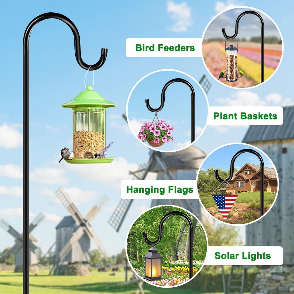 48" Shepherds Hooks for Outdoor, Heavy Duty Garden Bird Feeder Pole for Hanging Bird Feeder, Plant Baskets, Solar Light Lanterns, Outdoor Plant Hanger Hook with 5 Base Prongs,1 Packs