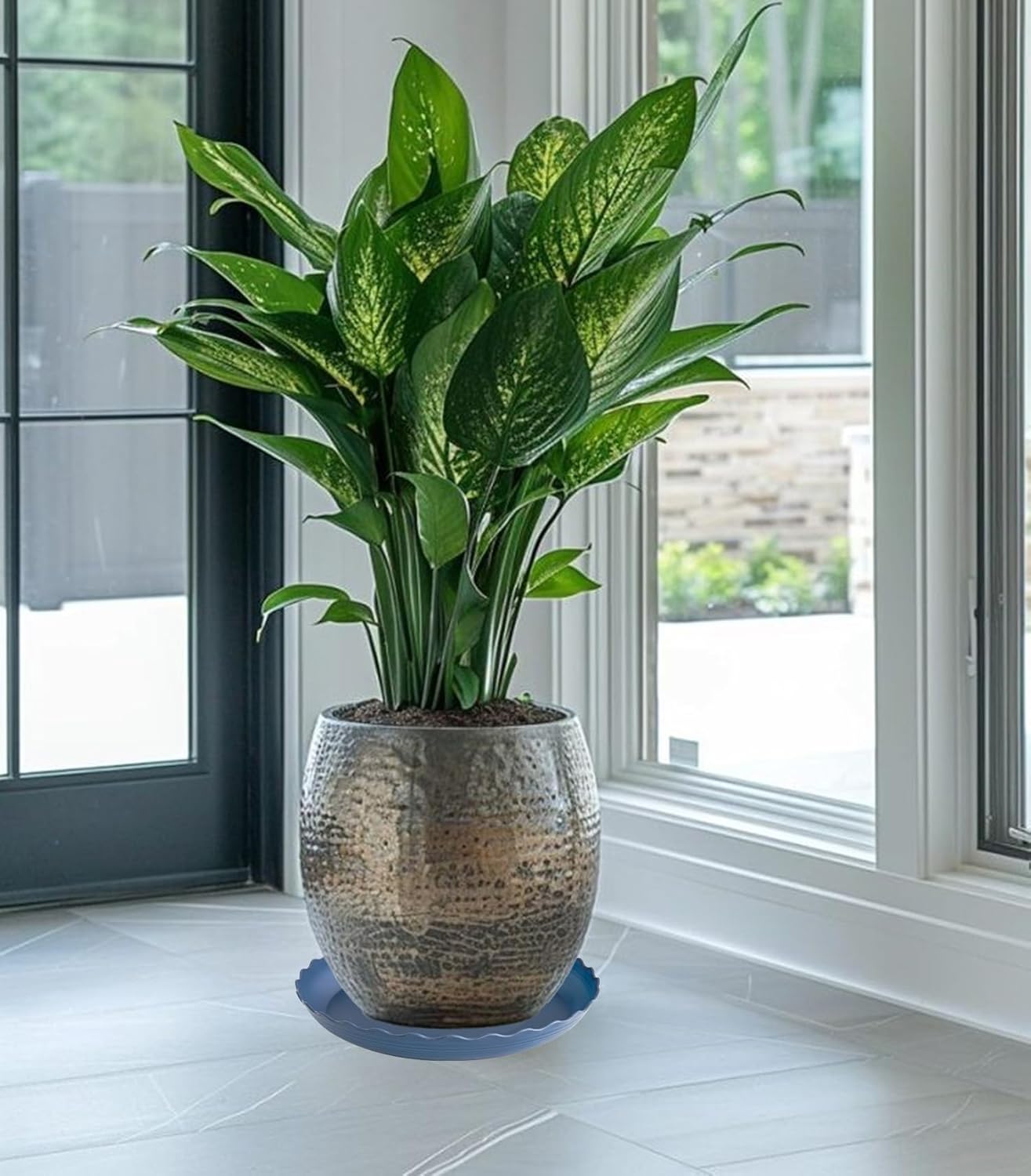 2 Pack of 14 inch Plant Saucer Plant Tray, Plastic Plant Saucer, Heavy Duty Plant Tray for Pots, Plant Saucers for Indoors Planter, Garden Water Plate Bowls for Gallon Grow Bags (Blue)