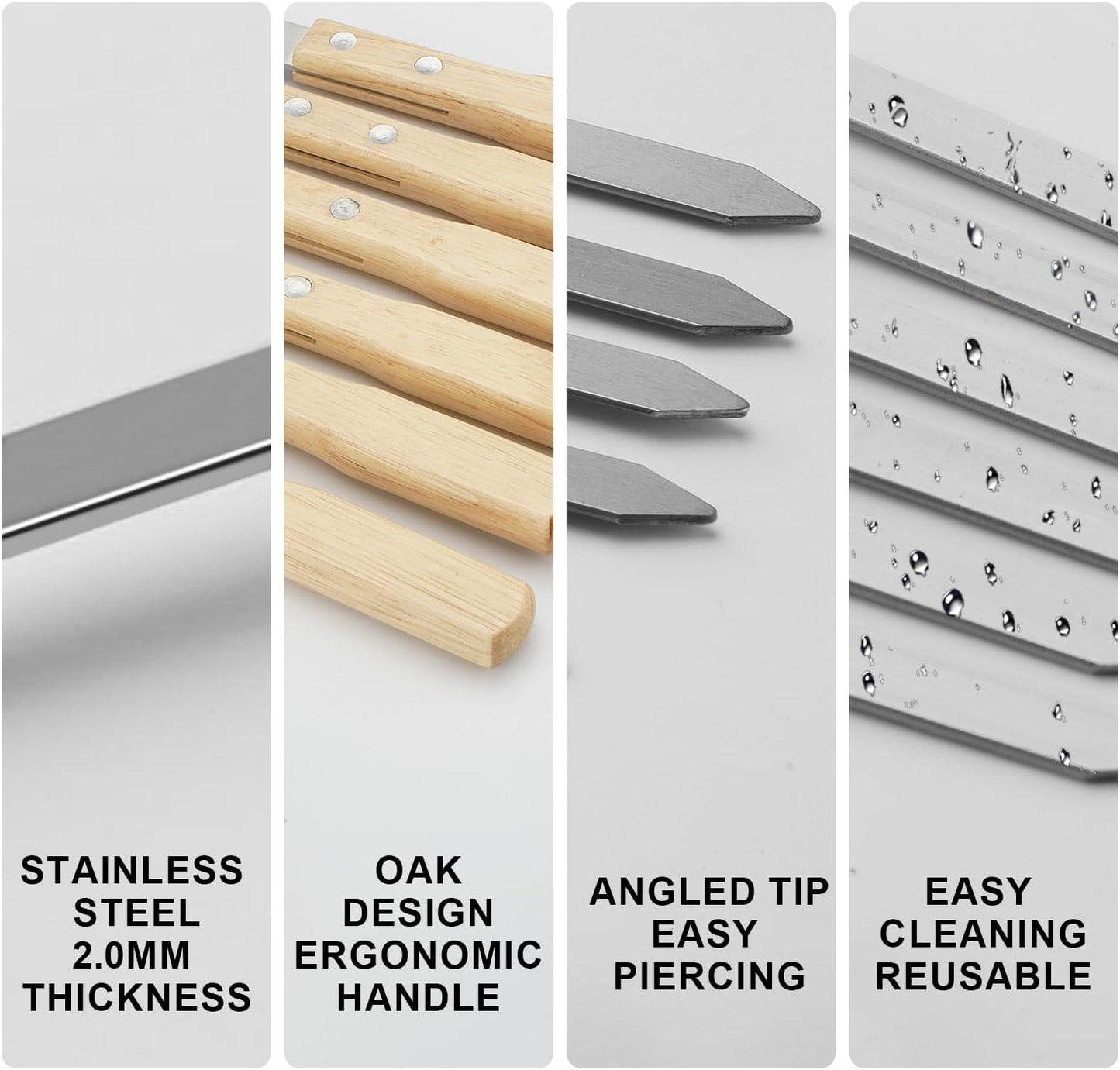 SHIKORI Kabob Skewers,BBQ Barbecue Skewers,Stainless Steel Sticks,23 Inch Heavy Duty Large Wide Reusable,with Nonslip Wooden-6 Pcs