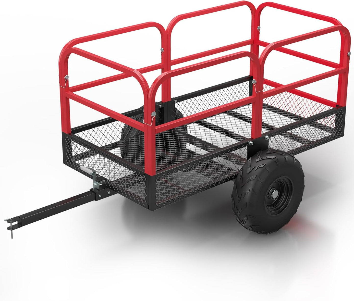 ATV Trailer Pull Behind Dump Cart, 1700lbs 17 Cubic Feet, Heavy Duty Yard Garden Trailer with Removable Sides and 2 Tires for Lawn Mower, Tractor