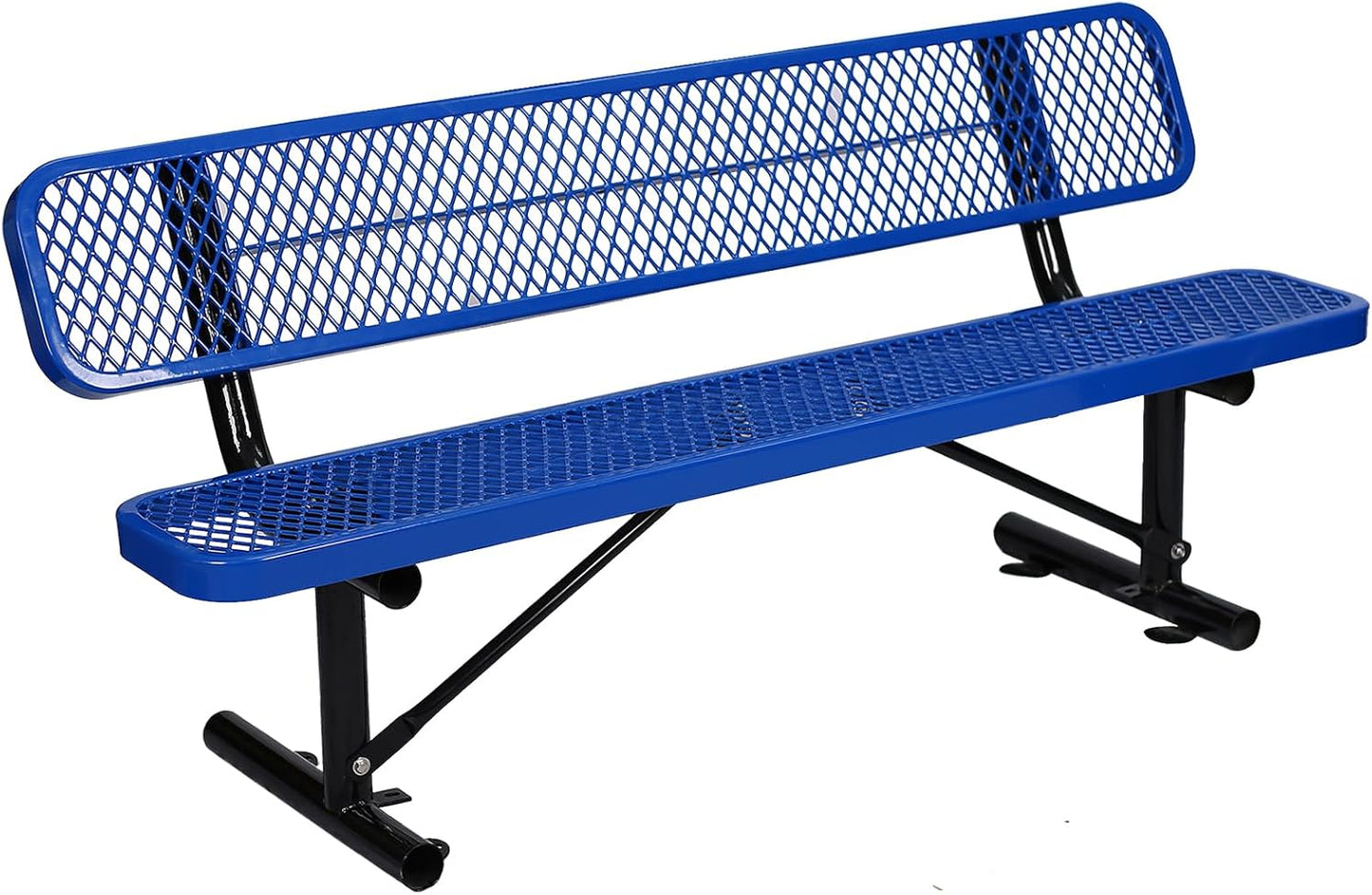 Outdoor Garden Bench, Cast Iron Metal Frame Patio Park Bench with Backrest, Portable Expanded Metal Black Bench, Commercial-Grade Outdoor Seating for Lawn, Patio, Park, Yard, Garden (Blue, 6FT/72')