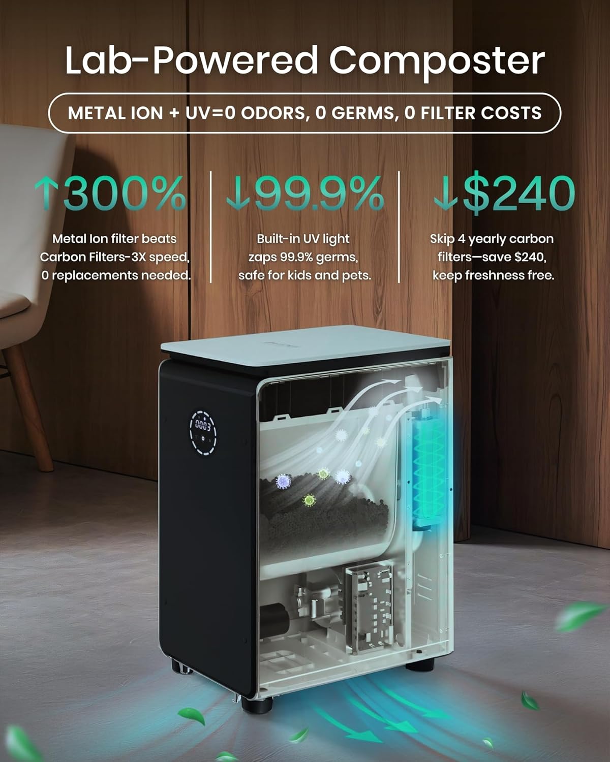 GEME World First Bio Smart 19L Electric Composter for Kitchen, Filter No Need to Change, Not Dehydration Tec, Add Waste Anytime Compost Machine, Electric Compost Bin Kitchen, Food Cycler Real Compost