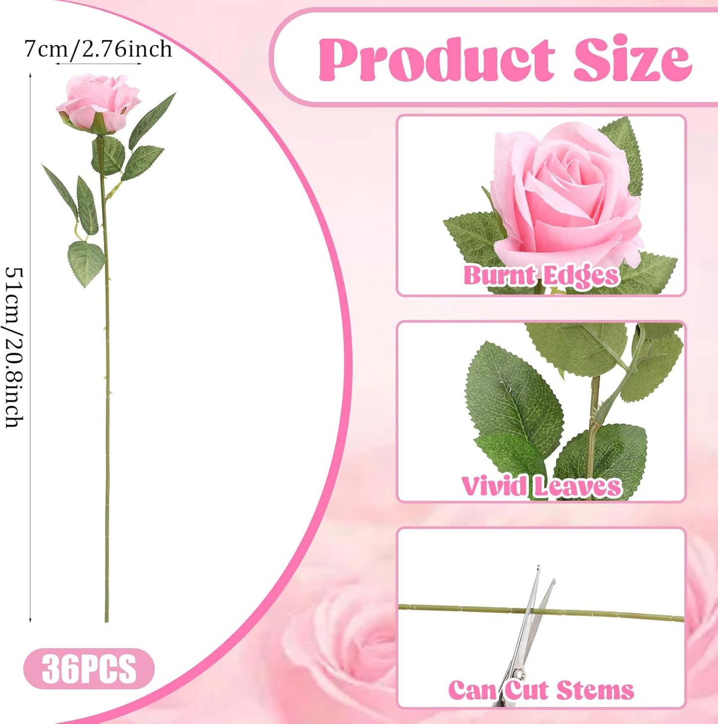 36 Pcs Silk Pink Roses Bouquet Bridal Artificial Flowers Mothers Day,Fake Rose Long Stem Realistic Artificial Flowers Bulk for Wedding Bouquet Ball Arrangement Centerpiece Party Decor