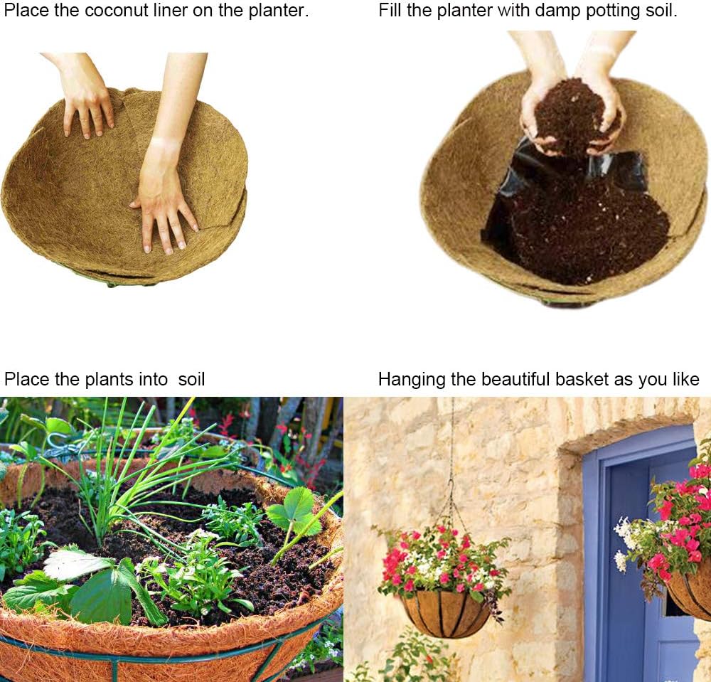 Coco Liners for Planters 12 Inch 4PCS Pre-Formed Round Coco Fiber Replacement Liner for Hanging Basket
