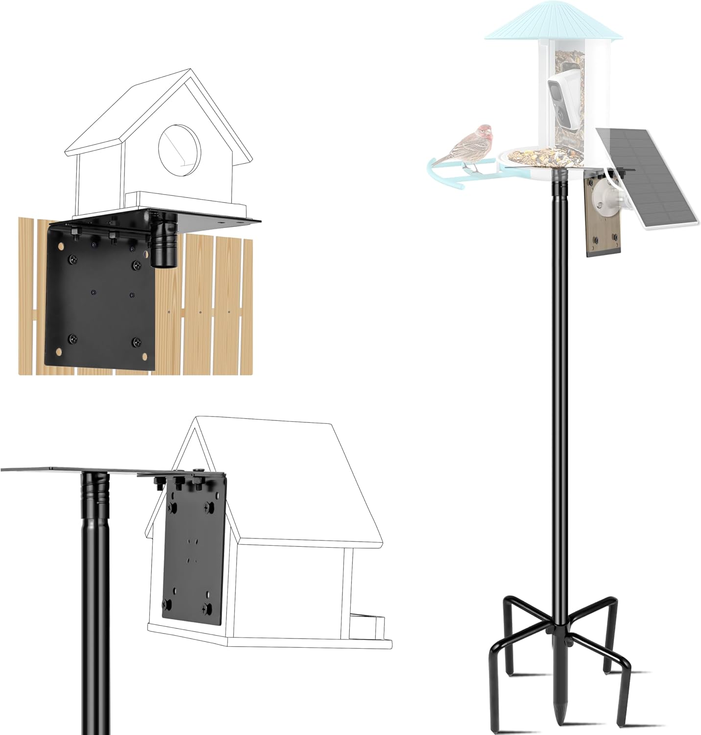 Ottsuls Bird Feeder Pole, 109 Inch Heavy Duty Bird House Pole Kit for Outdoors, with 5-Prong Base Feeding Station for Wild Birds Watching, Adjustable Feeder Stand (House Not Included)