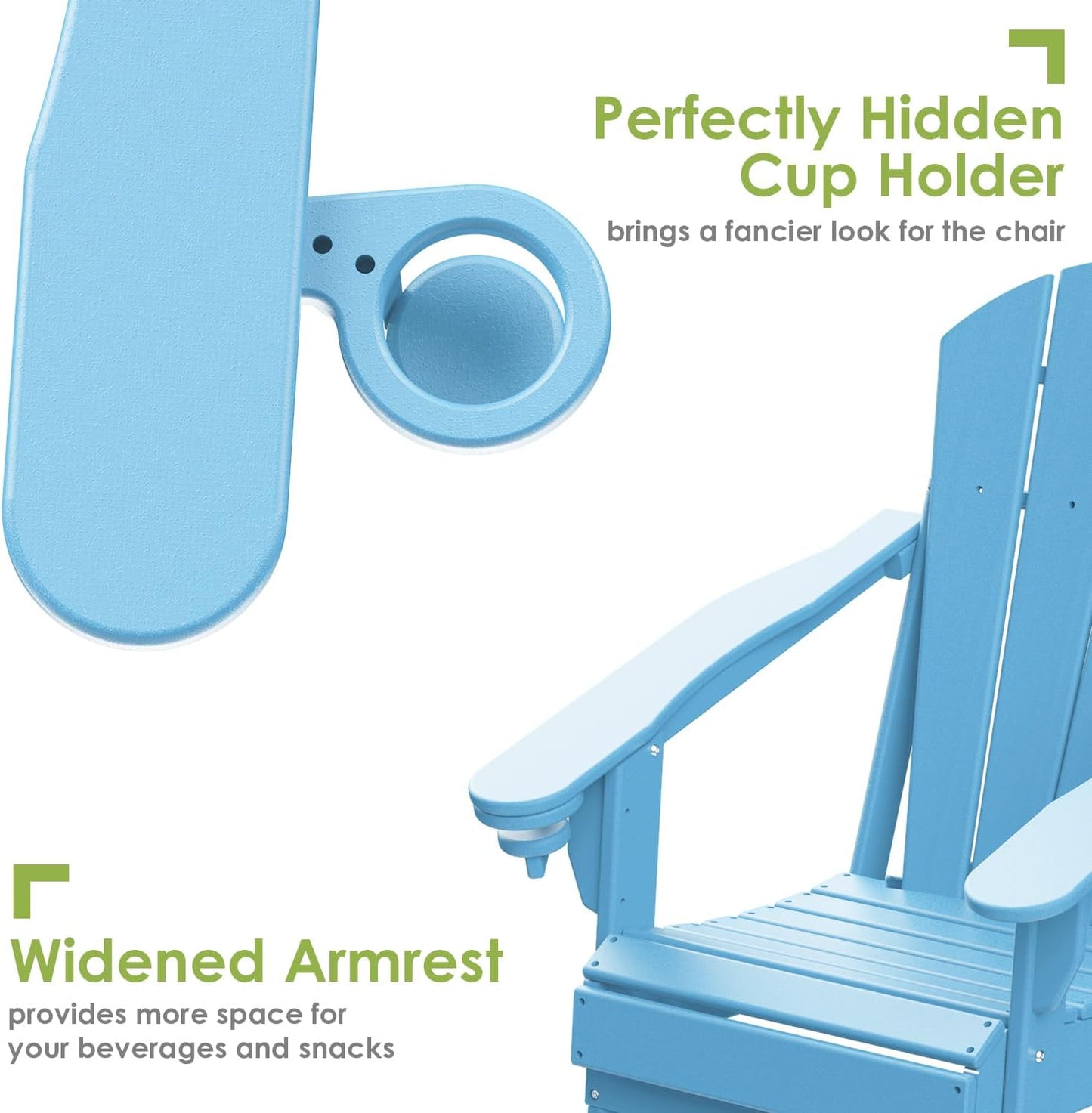 GREENVINES Folding-Adirondack-Chair | HDPE Plastic | Fire Pit Chairs | All Weather | Cup Holder | Arctic | for Deck Backyard Patio Outdoor Garden