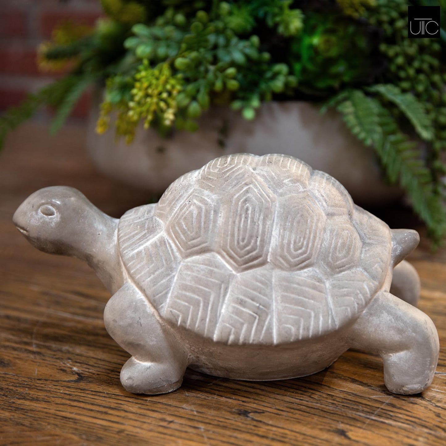 Modern Small Terracotta Turtle Figurine, Unique Cement Figurines, Handcrafted Decorative Gray Concrete Finish Sculpture for Home, Garden,Office: 11.75"x6.75"x5.75"H