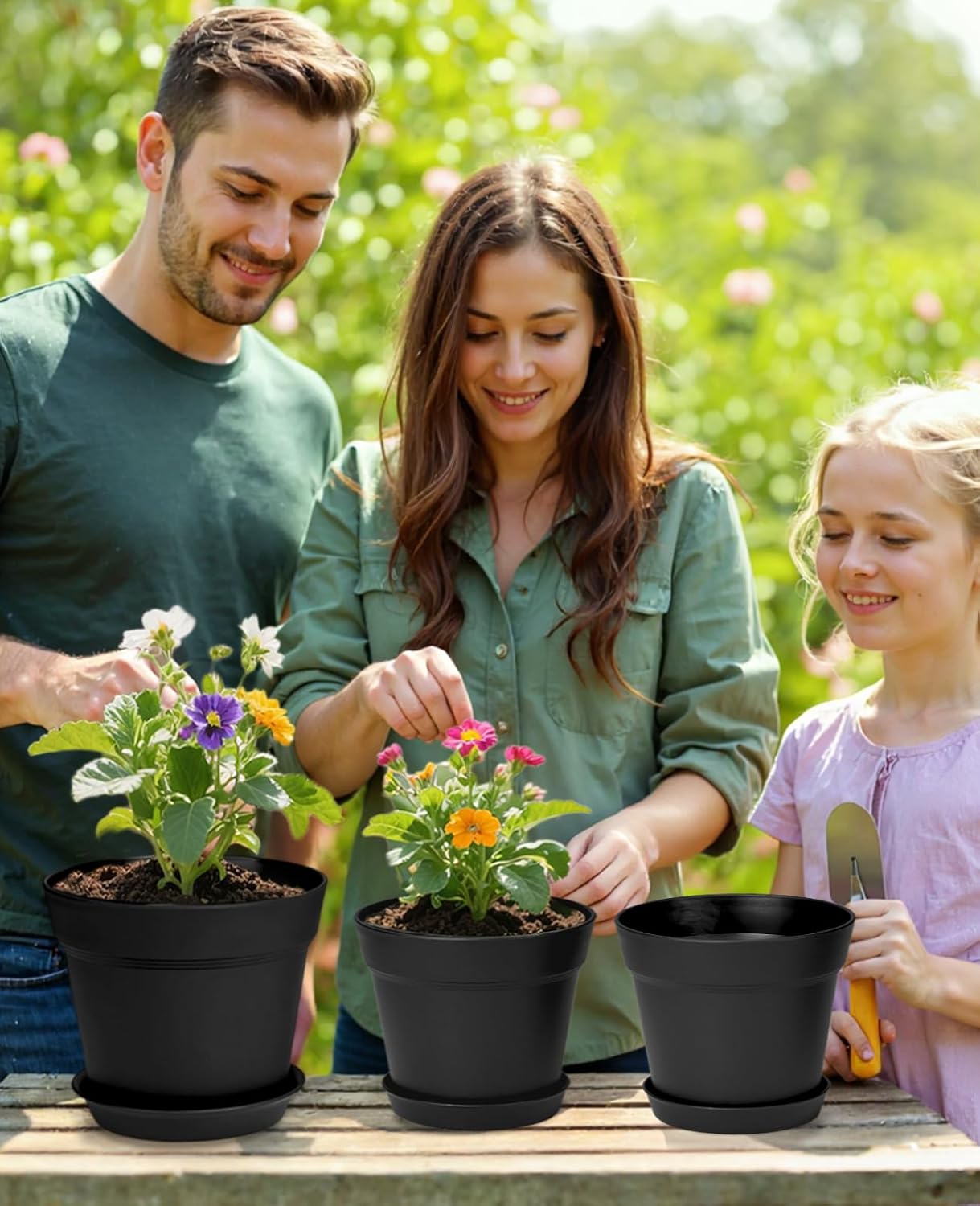 homenote Plant Pots,6/7.5 Inch Flower Pots for Plants Plastic Planters for Indoor with Multiple Drainage Holes and Trays, for All Home Garden Flowers Succulents,Outdoor(Black,10 Pack)