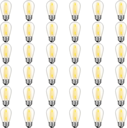 36 Pack S14 LED Bulbs for Outdoor String Lights, Shatterproof Replacement Edison Bulbs for Patio String Lights Outdoor Waterproof, Warm White 2200K, Dimmable, E26 Standard Base