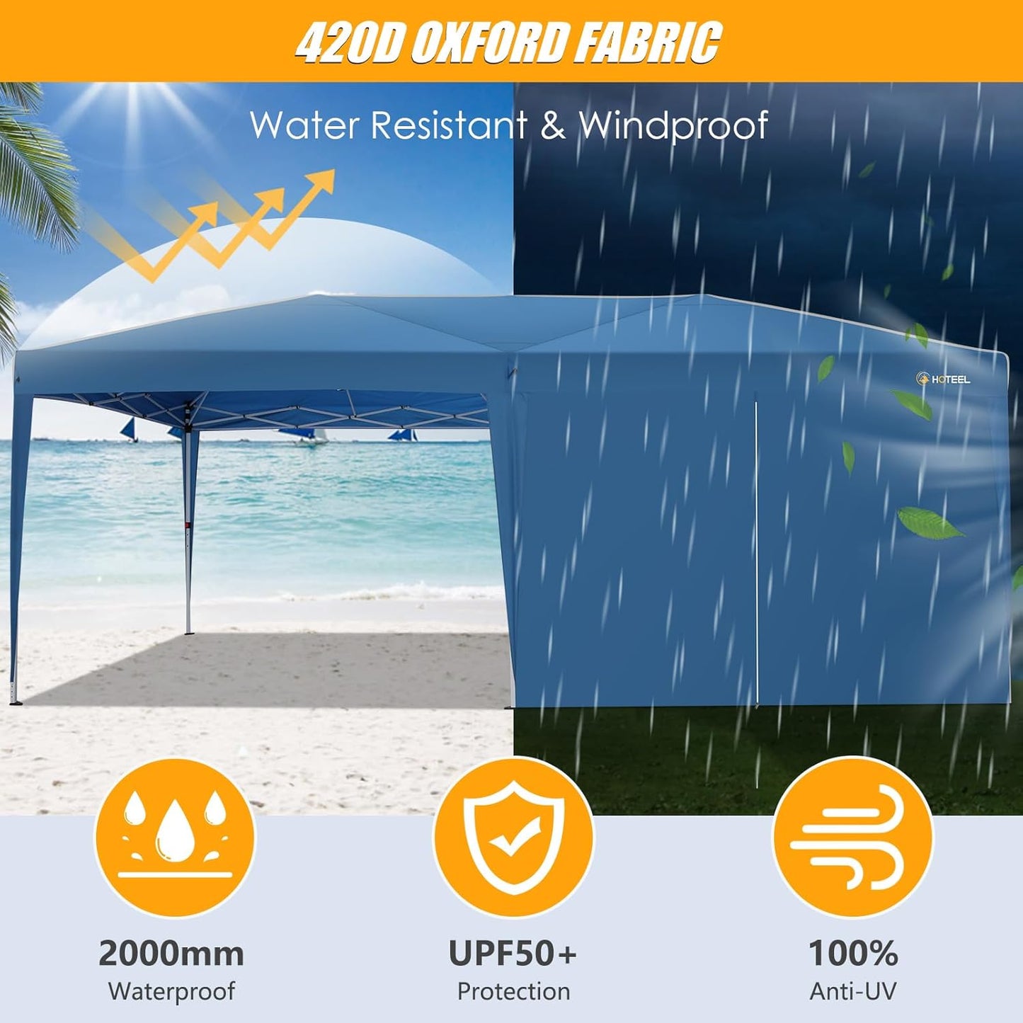 HOTEEL 10x20 Pop up Canopy with 6 Sidewalls, One Push Instant Setup Outdoor Canopy Tent with Reinforce Rod, Weight Bag, for Parties, Events, Blue