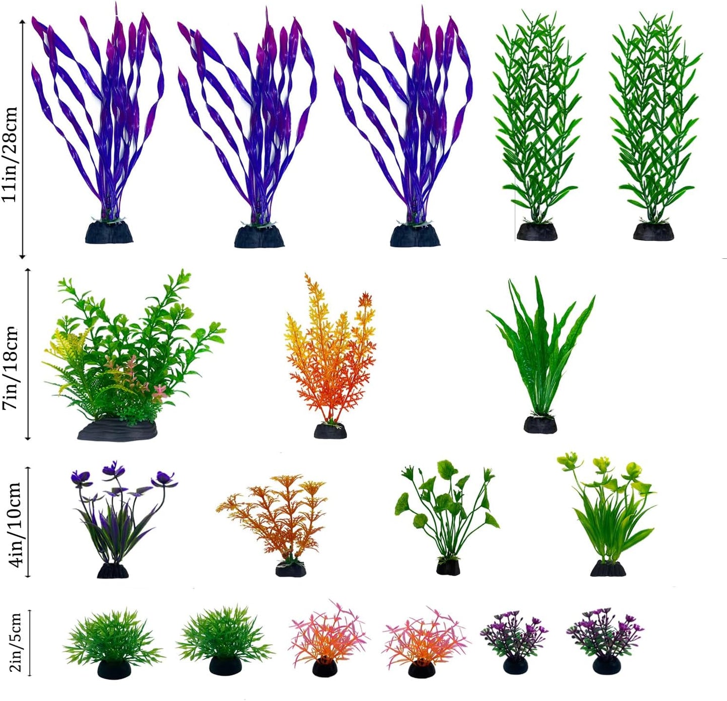 18 Pieces Colorful Artificial Fish Tank Decorations, Aquarium Decorations Fish Tank Purple and Green Artificial Plastic Plants