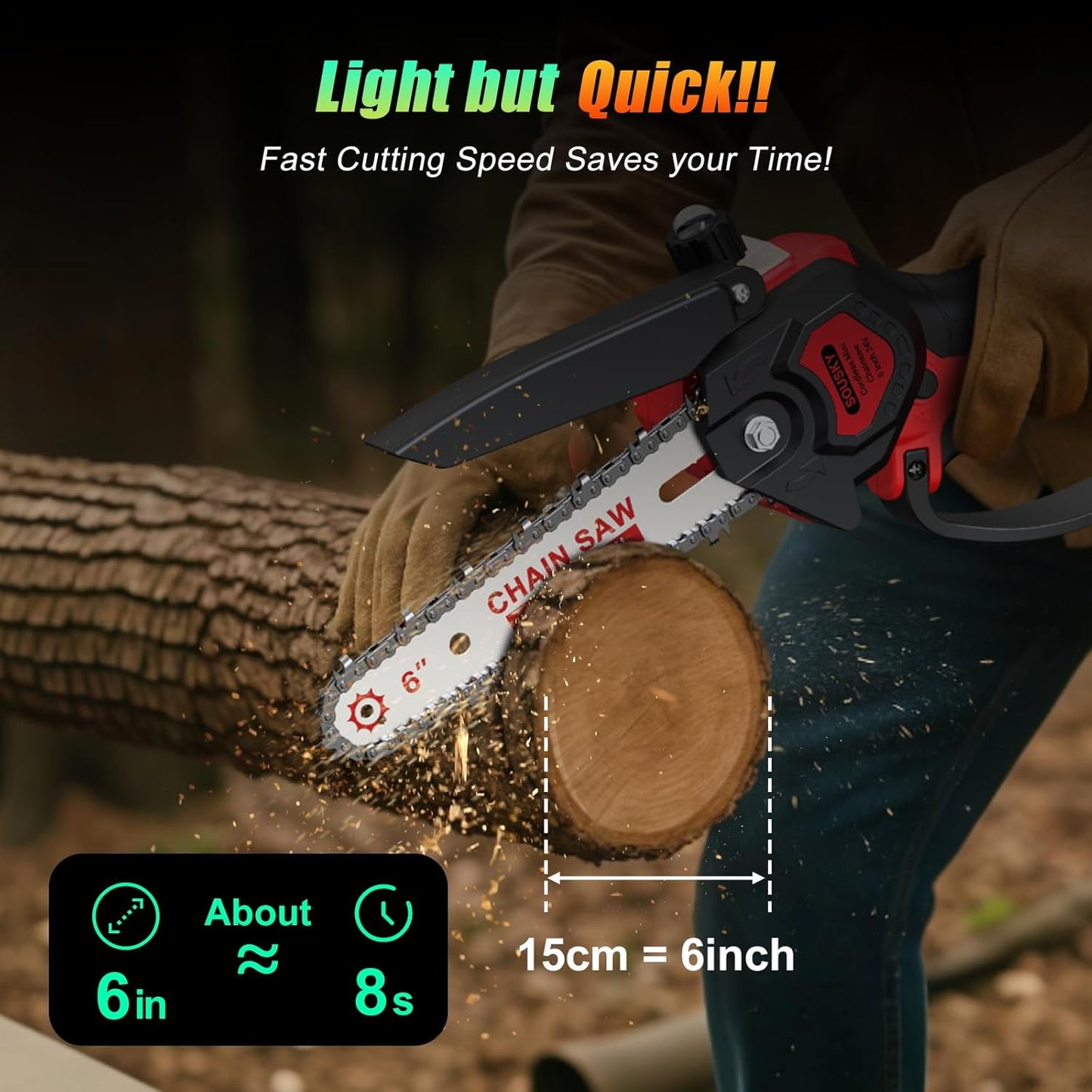 6 Inch Mini Chainsaw Cordless, 24V 2000mAh Rechargeable Battery, Auto-Oil, Lightweight & Safe Chainsaw for Women/Men/Seniors/Craftsman, Garden Tree Cutting, Wood Pruning Tool