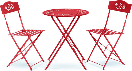 Alpine Corporation Indoor/Outdoor 3-Piece Bistro Set Folding Table and Chairs Patio Seating, Red
