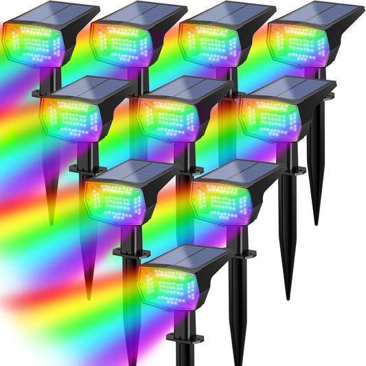 Fabrito Solar Color Changing Lights Outdoor, 9 Color Modes Landscape Spotlights, Dusk to Dawn Solar Powered Spot for Outside, Solar Garden Lights for Yard, Pathway, Tree 10 Pack (Multicolor)