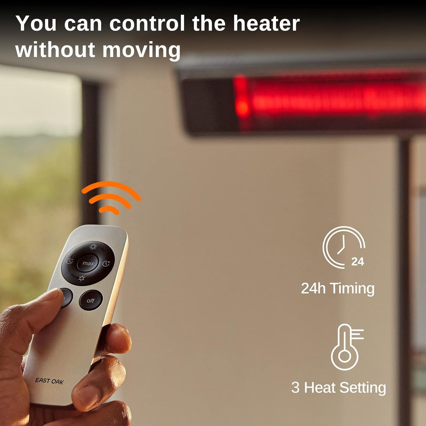 EAST OAK 1500W Electric Patio Heater, Indoor/Outdoor Standing Heater with Nano Glass-Ceramic, Fast Heat, Waterproof, 3 Modes, 24H Timer, Safety Tip-Over & Overheat Protection