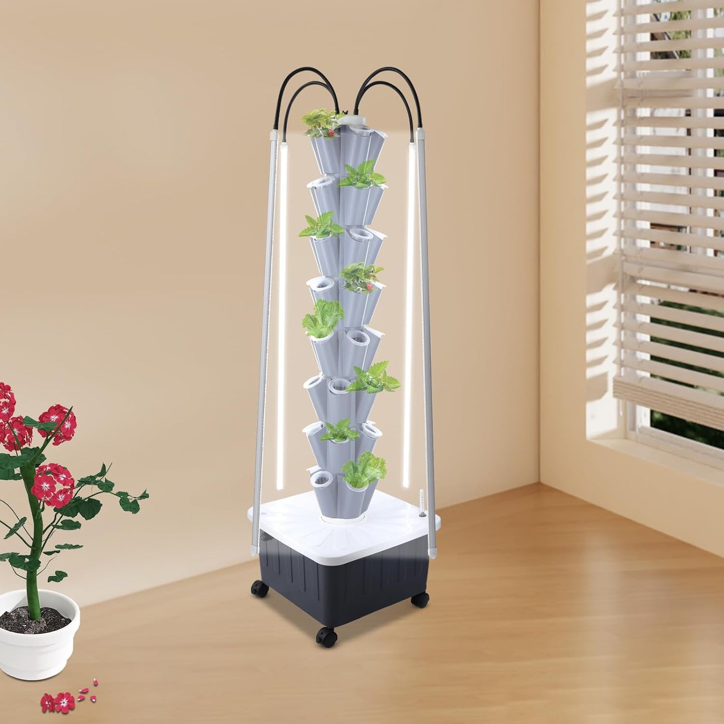 Hydroponics Growing System with LED Grow Lights, 40-Plants Indoor Vertical Hydroponic Tower, Vertical Garden Planter with Wheels, Hydroponic Germination Kit for Fruits, Vegetables, Herbs