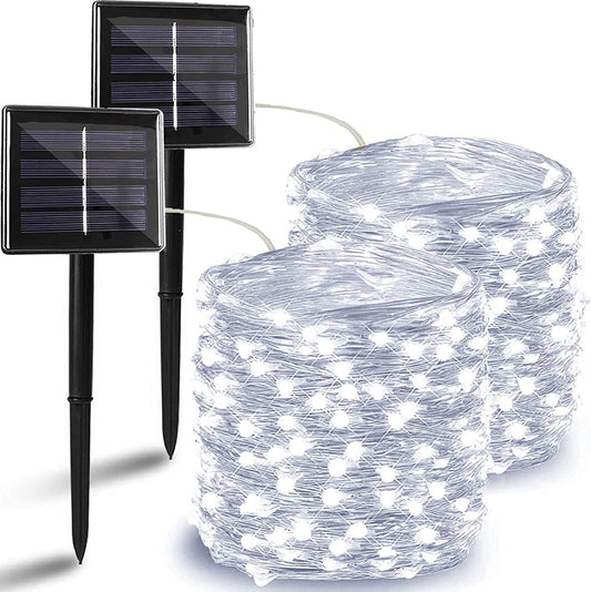 Solar String Lights Outdoor, 2-Pack Each 72FT 200 LED Solar Christmas Twinkle Lights Outside Waterproof Copper Wire with 8 Modes Solar Fairy Lights for Garden Tree Birthday Christmas Decor(Cool White)