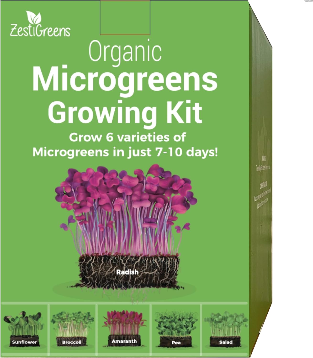 Complete Microgreens Growing Kit with 6 of The Most Popular Seed Varietes to Grow Nutritious Microgreens at Home.