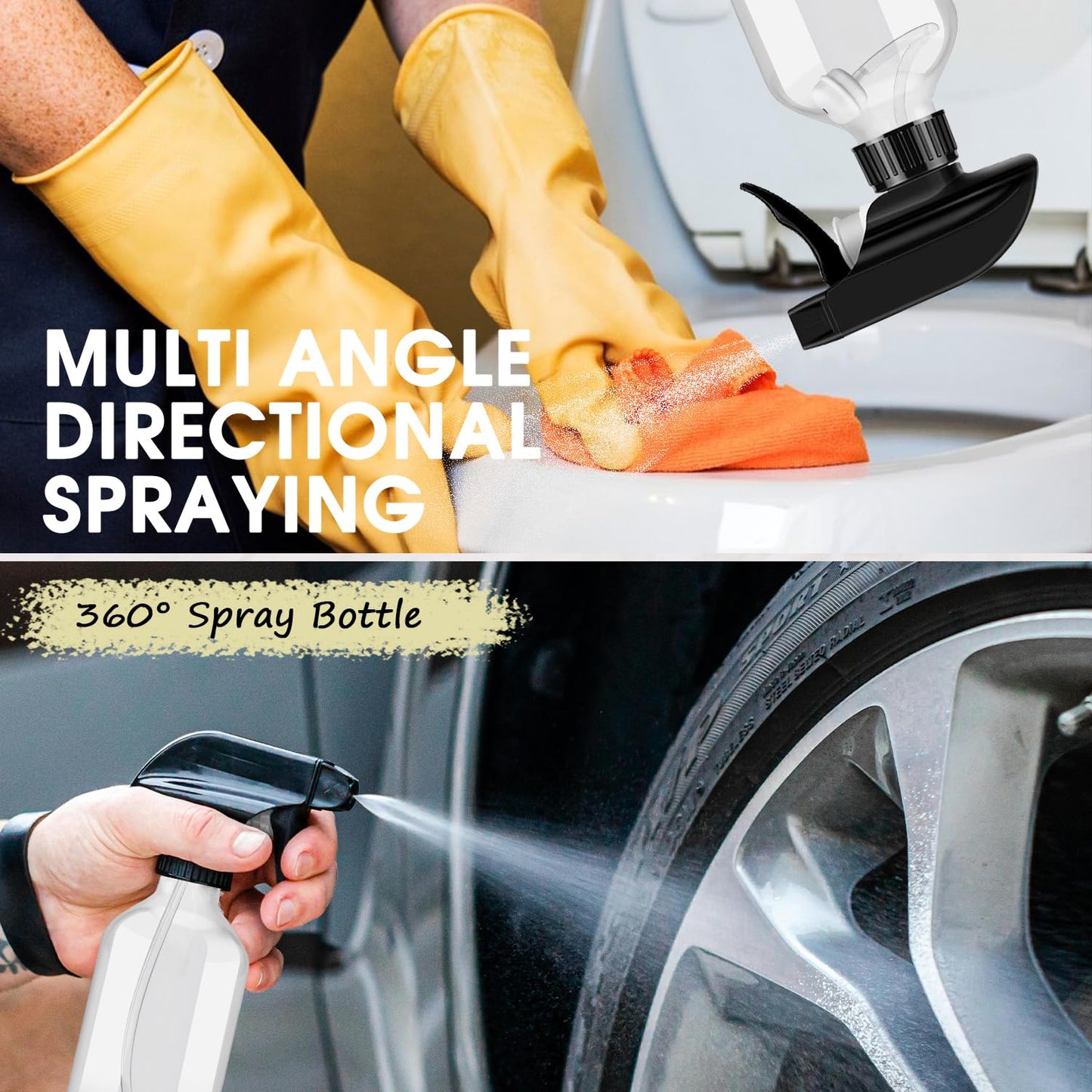 2 Packs Plastic Spray Bottles 360° Water Spray Bottle for Cleaning - 10 oz/300 ml Upside Down Spray Bottle Small Squirt Bottle with Adjustable Nozzle for Hair, Cooking, Plant, Pet (Clear + Green)