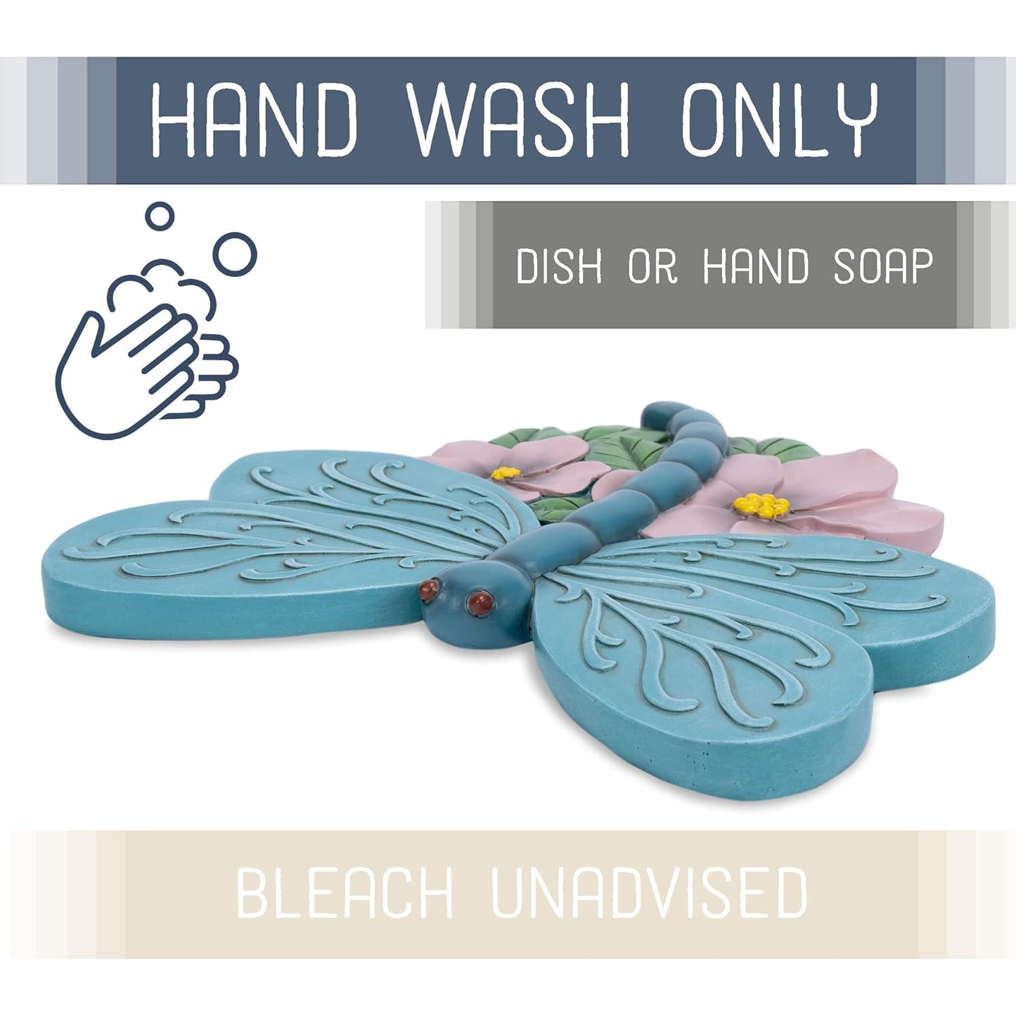 NAT & Jules Animal Character Shaped Dimensional Indoor Outdoor 11 inch Cast Resin Decorative Garden Stepping Stone, Patio, Walkway Sculpture Yard Art, Teal Blue Dragonfly