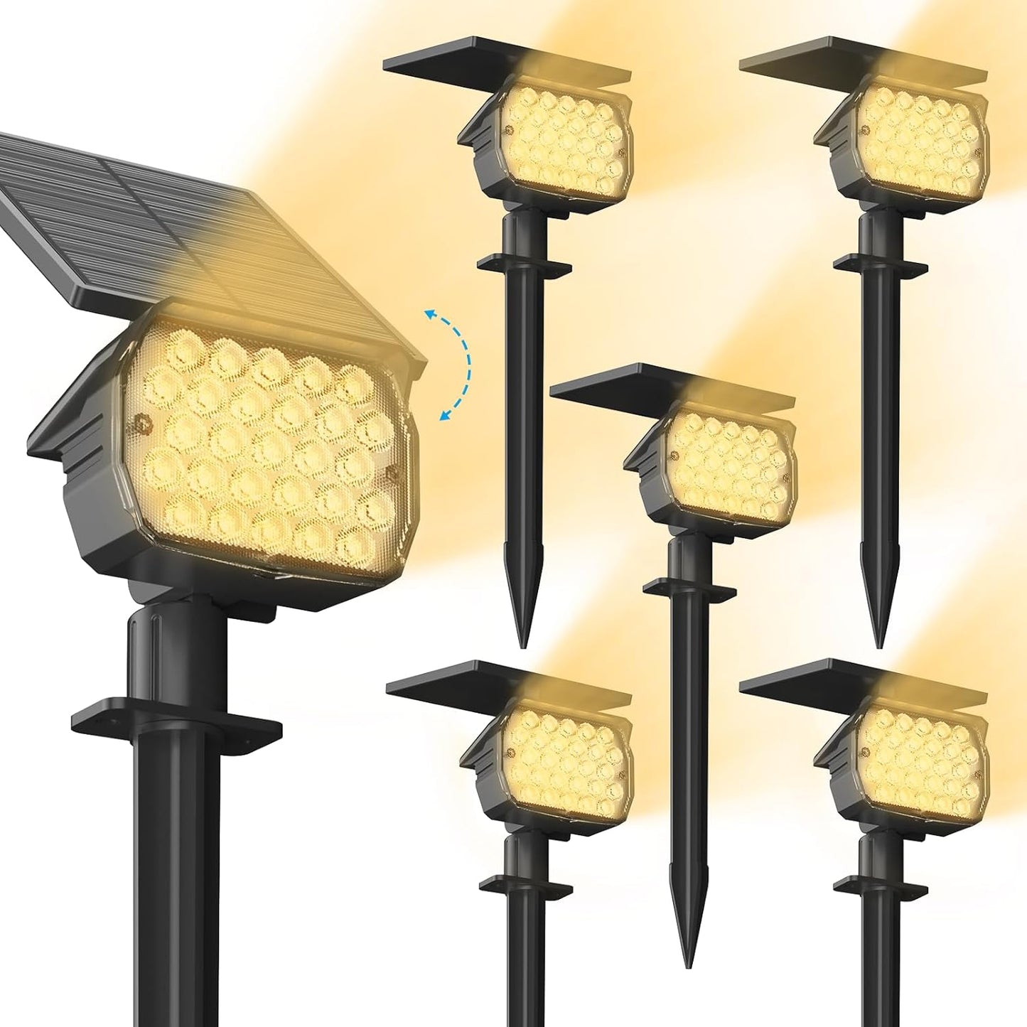 VOLISUN Solar Spotlight Outdoor, IP67 Waterproof Solar Landscape Spot Lights，Uplights for Yard Garden Pathway - 6 Pack Warm White 27 LED 3 Lighting Modes