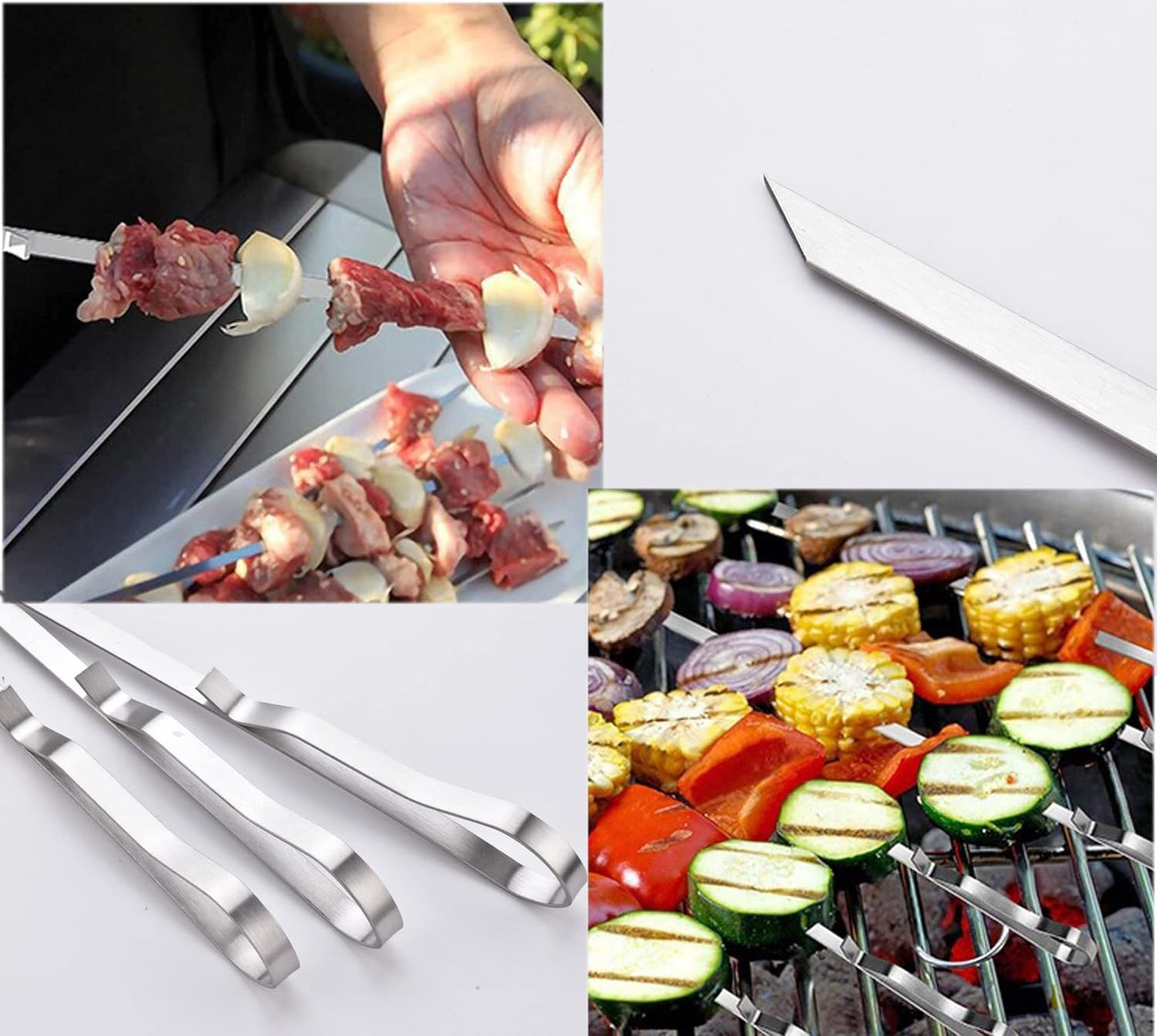 17 Inch Long Stainless Steel Skewers for Kabobs,HONSHEN Flat Shish Kabob Barbecue Skewers with Storage Bag - Metal BBQ Skewers for Grilling Meat, Chicken, Shrimp, Vegetables - 10 Pack