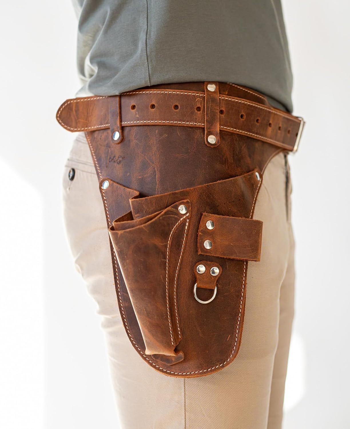 Garden Florist Tool Belt for Men | Leather Tool Belt for Women | Handmade Belt for Gardener, Electrician, and Carpenter | Leather Florist Belt (Brown CrazyHorse) (Brown with engraving, one size)