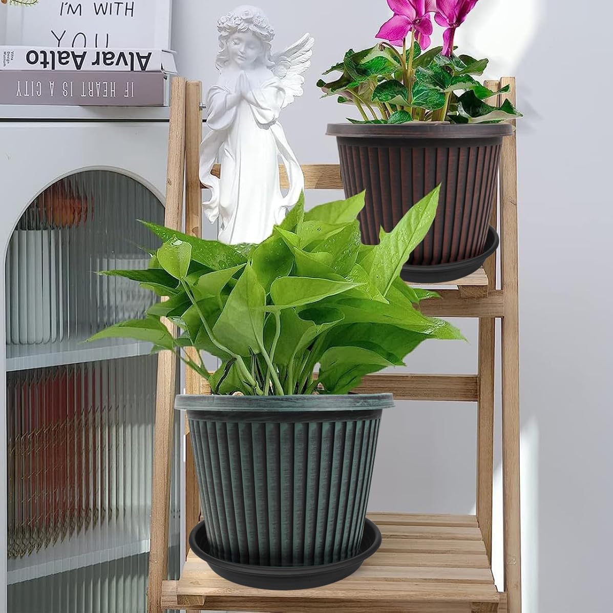 2 Pack of Plant Saucer 12 inch, 12 inch Plastic Plant Drip Trays, Heavy Duty Plant Trays for Indoors no Holes, Plant Water Tray for Planters (Black)