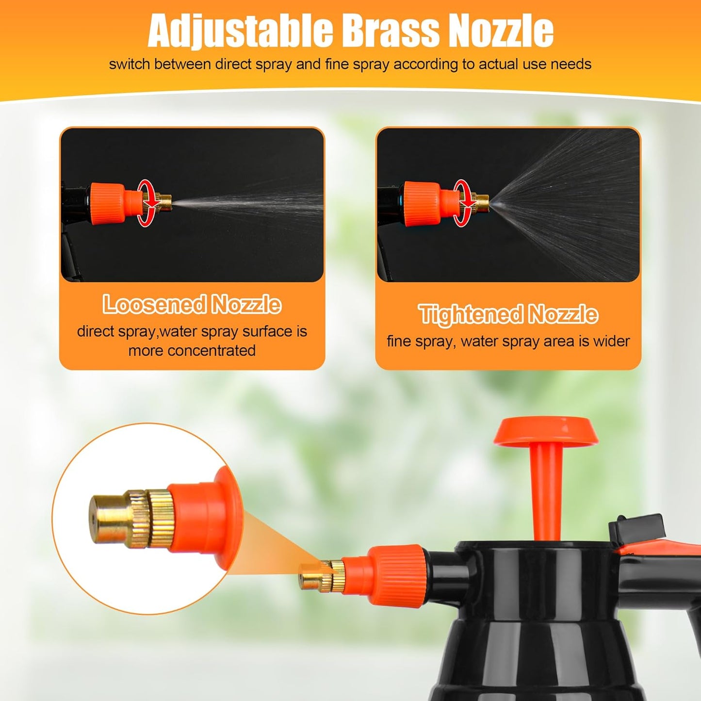 3 Pcs 1/2 Gallon Plastic Handheld Pump Sprayer – Garden Pressure Sprayer Bottle with Adjustable Nozzle for Plants, Cleaning, Household Tasks – Orange