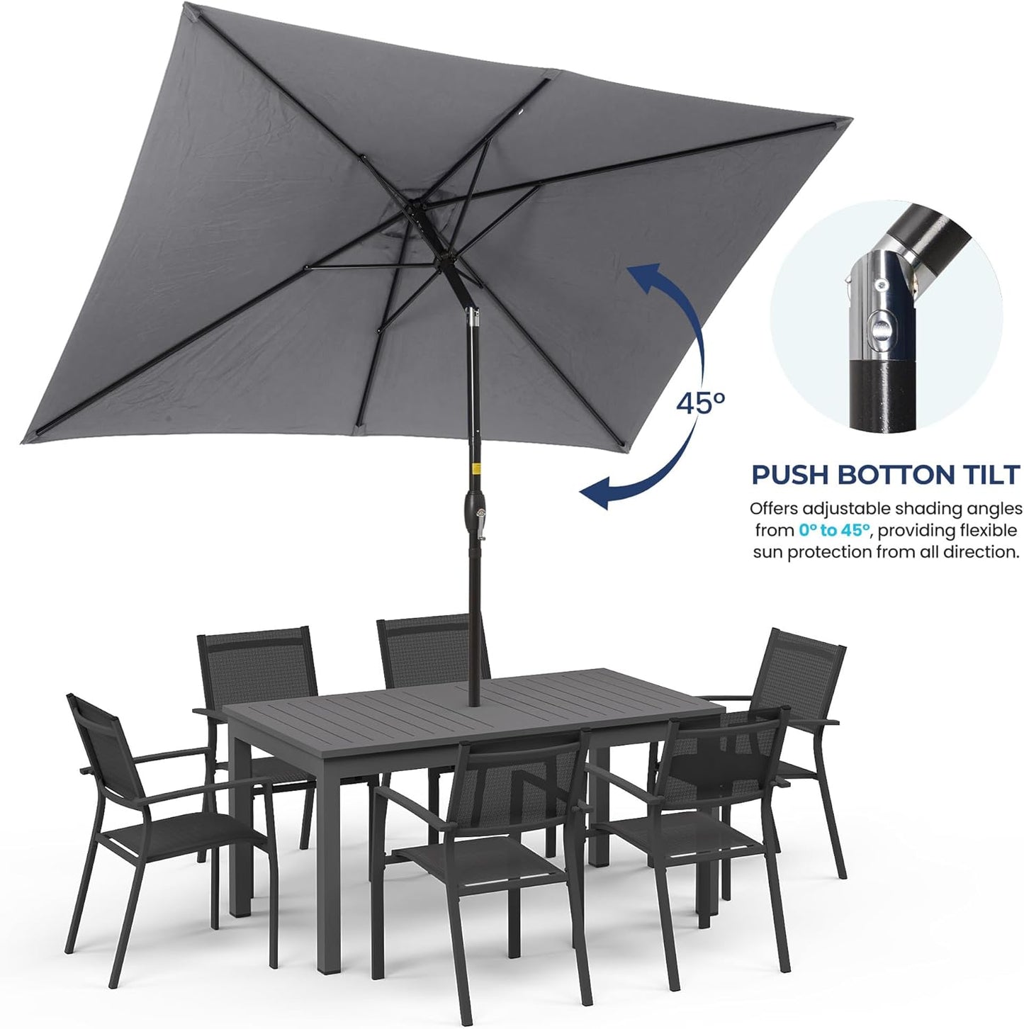 SUNVIVI OUTDOOR Patio Umbrella, 6.5' x 10' Rectangular Patio Umbrella, Metal Pole Square Outdoor Umbrella with Crank and Push Button Tilt, 6 Steel Ribs, Polyester Canopy