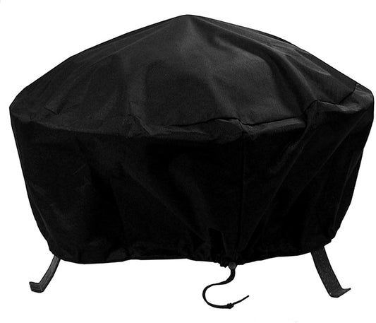 Sunnydaze Round Outdoor Fire Pit Cover - Heavy-Duty 300D Polyester and PVC with Drawstring Closure - Black - 30-Inch