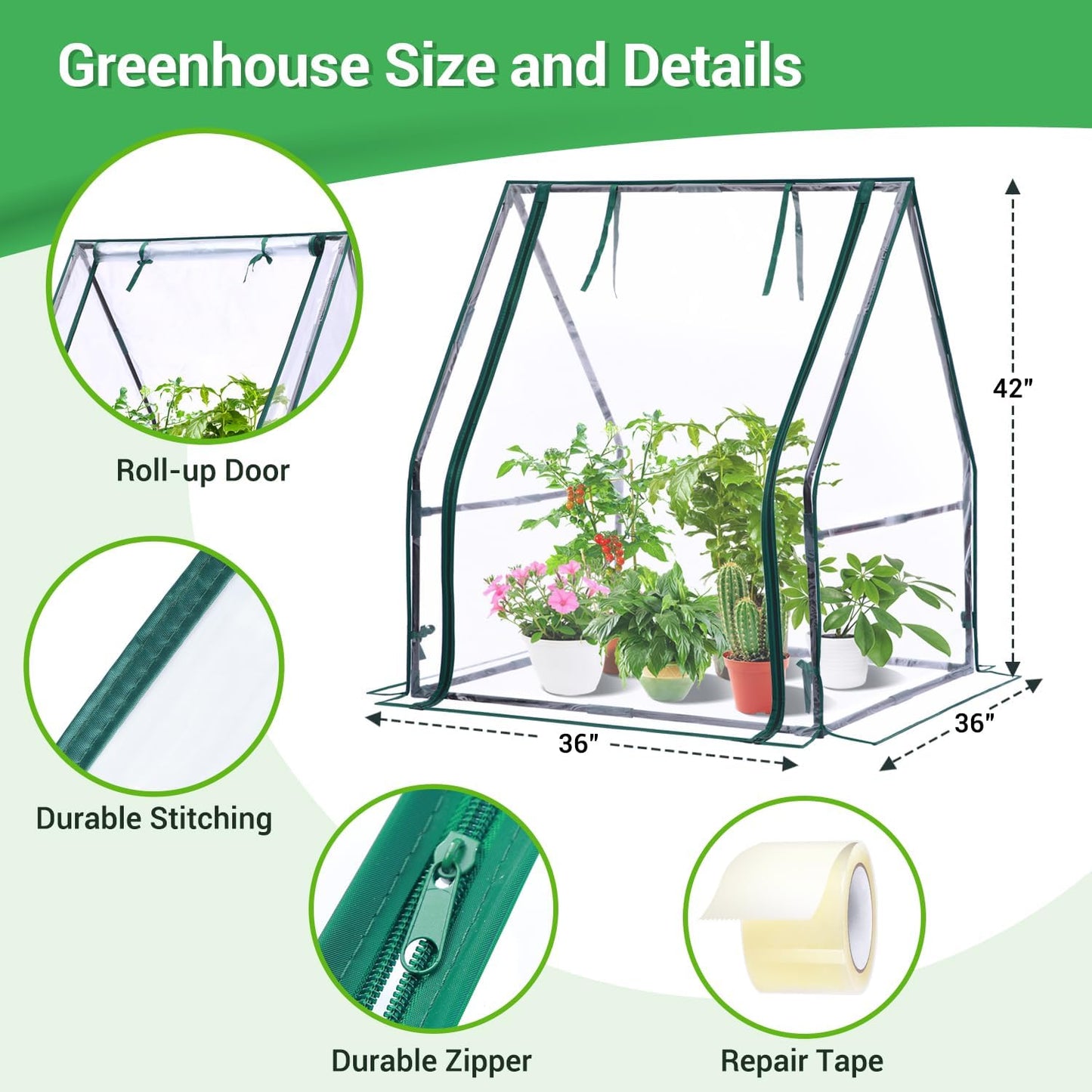 Mini Greenhouse for Indoor Outdoor: Ohuhu Portable Green House with Waterproof Pad for Small Plants Nursery Germination, 36"x36"x42" Light Duty Cover Tent Humidity Dome Seedling Accessory