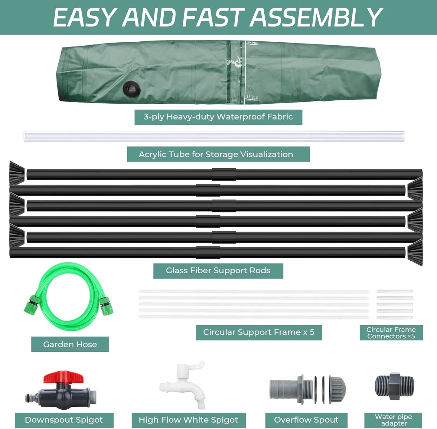Rain Barrels to Collect Rainwater from Gutter - Portable Water Storage Tank Water Barrel Rainwater Collection System Rain Catcher Include Filter Two Spigots and Overflow Kit (66 Gallon, Green)