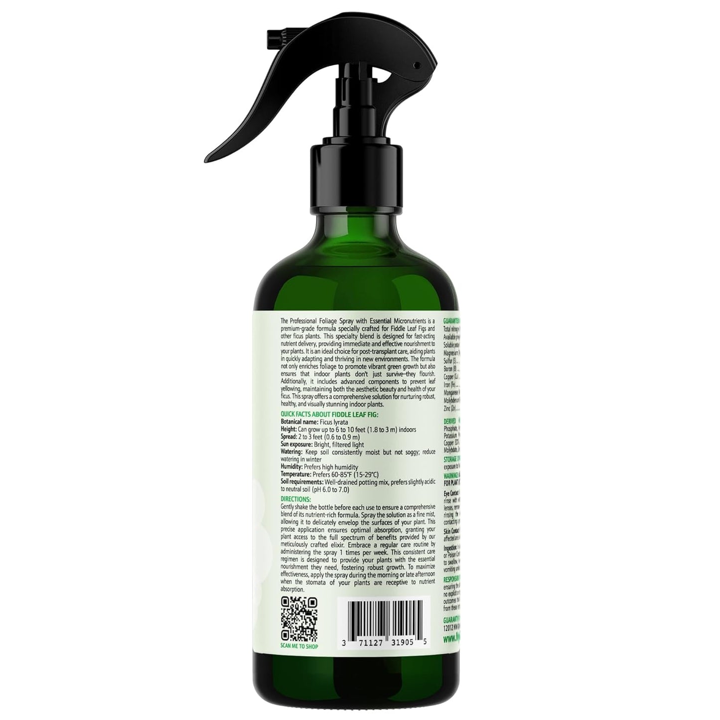 3-1-2 Fiddle Leaf Fig Foliar Spray - Plant Shine & Fertilizer - Premium Spray for Indoor Plants with Essential Nutrients - Fiddle Leaf Fig Plant Food & Fertilizer - Ready-to-Use (16 OZ)