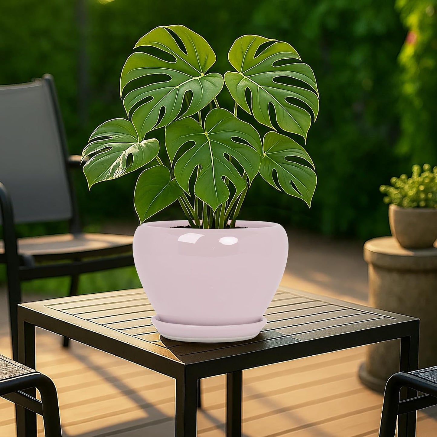 Deep Dream 8 Inch Plant Pots- Ceramic Pots for Plants with Drainage Hole and Saucer, Large Planter Pot for Indoor Plants Outdoor Decor, Pink