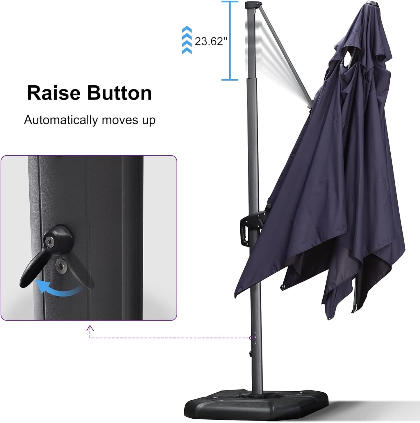 PURPLE LEAF 11.5' X 11.5' Telescopic Patio Umbrella Outdoor Cantilever Umbrella Square Up Down Lifting Offset Umbrella with 360-degree Rotation for Garden Deck Pool Patio Navy