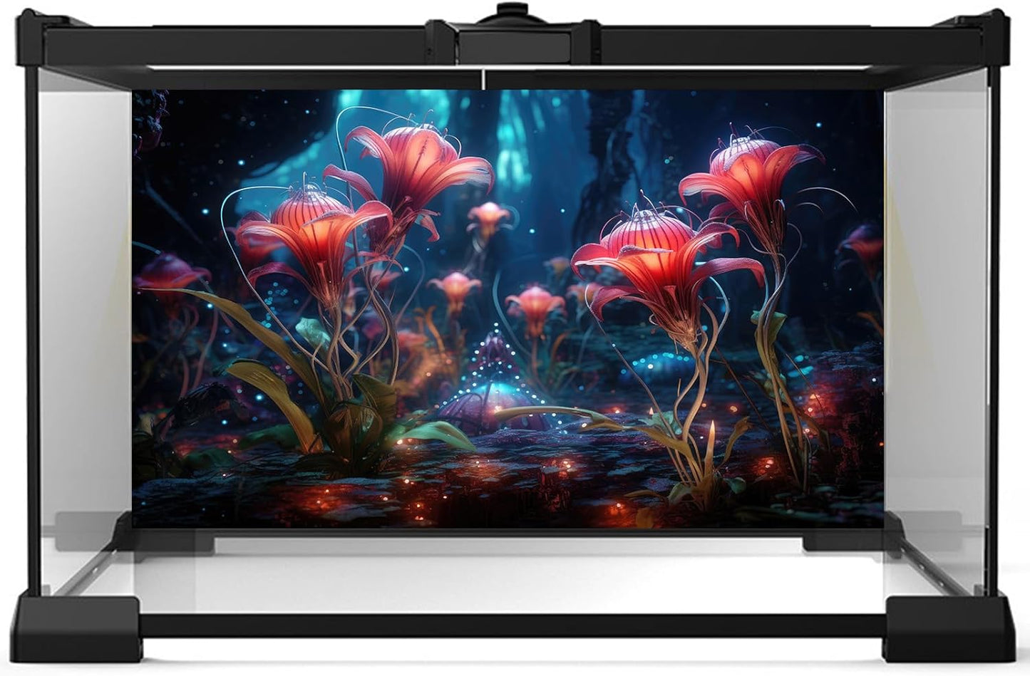 Aquarium Background Beautiful Red Translucent Flowers Terrarium Background Abstract Fantasy Plants Underwater World Tank Poster Glowing Flowers Foggy Forest Fish Tank Background Decors Vinyl 48x20in