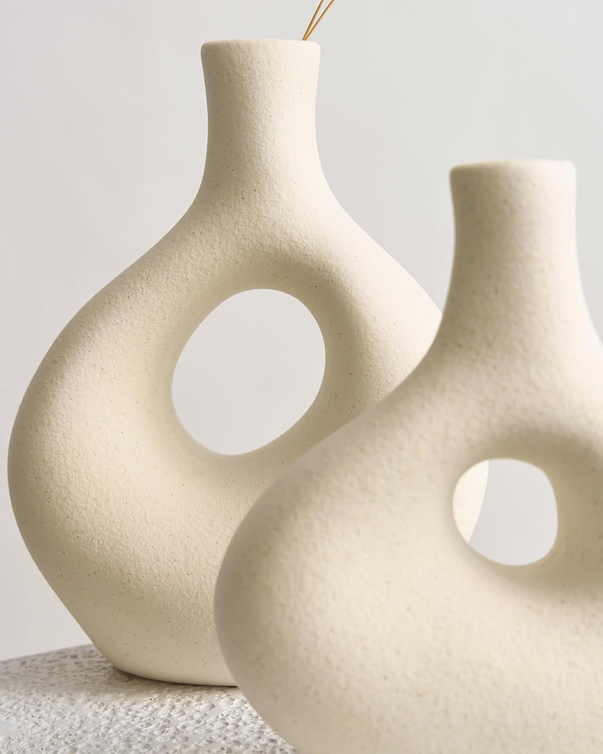 NOBULA White Ceramic Donut Vases – Modern Home Decor for Living Room, Bedroom & Table Centerpiece - Minimalist Nordic – Unique Vases for Olive Plant & Flowers – Decorative Coffee Table Vase Set of 2