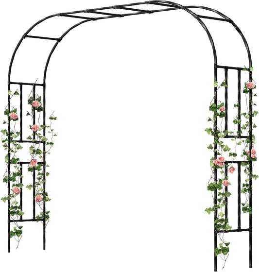 Twira Garden Arch Trellis, 7.9FT(240cm) Metal Garden Arbor Trellis for Climbing Plants Outdoor, Large Wedding Arch for Ceremony, Black Garden Archway Trellises Decoration for Lawn, Patio, Backyard