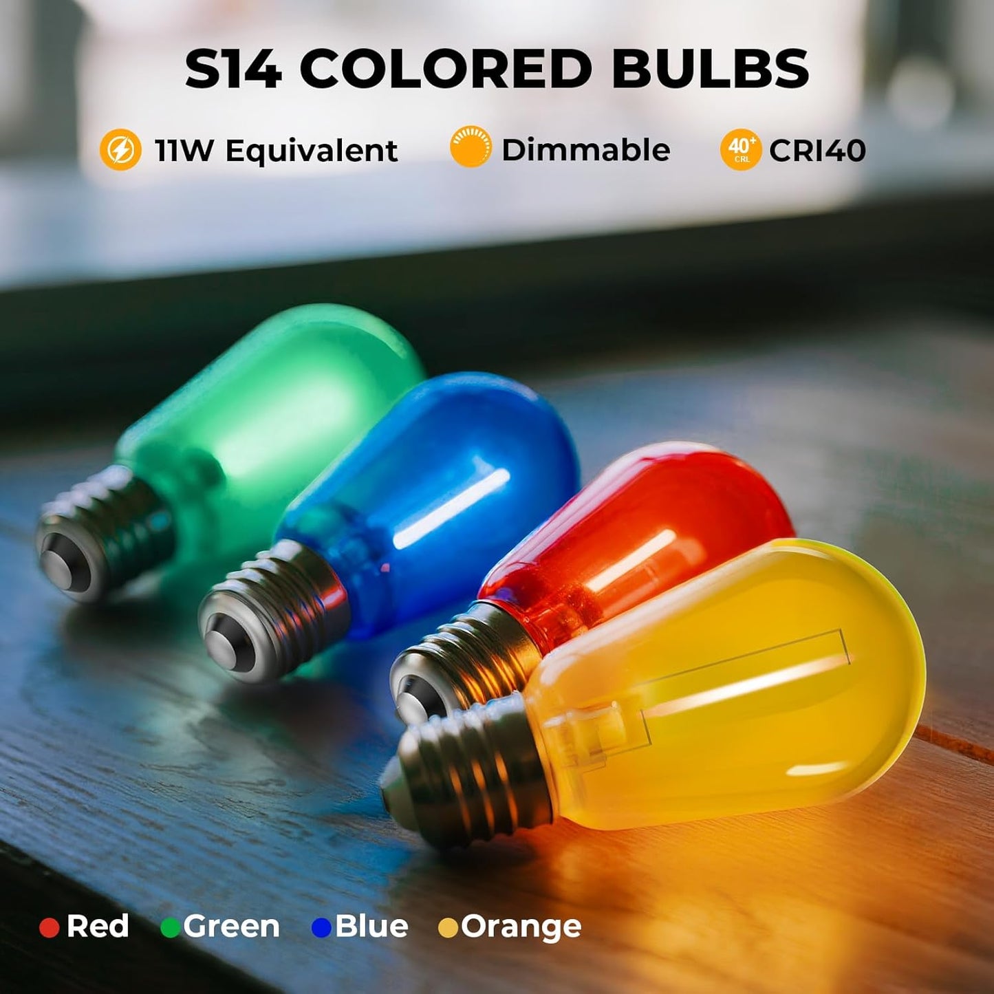 15 Pack S14 Colored LED String Light Bulbs, 1W Plastic Shatterproof Replacement Bulbs for Outdoor Patio Backyard Lights, E26 Medium Base, Dimmable, Warm White 2200K, Red/Green